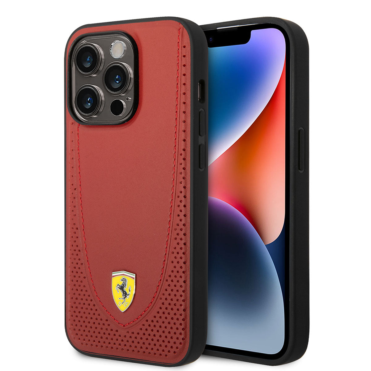 Apple iPhone 14 Pro Kılıf Ferrari M-safe Şarj Özellikli Deri Delikli Dikişli Dizayn Kapak