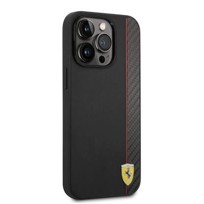 Apple iPhone 14 Pro Kılıf Ferrari M-safe Şarj Özellikli Pu Deri Ve Karbon Şeritli Dizayn Kapak - Görsel 2