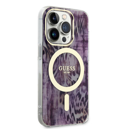 Apple iPhone 14 Pro Kılıf GUESS M-safe Şarj Özellikli Leopar Desenli Kapak - Görsel 2