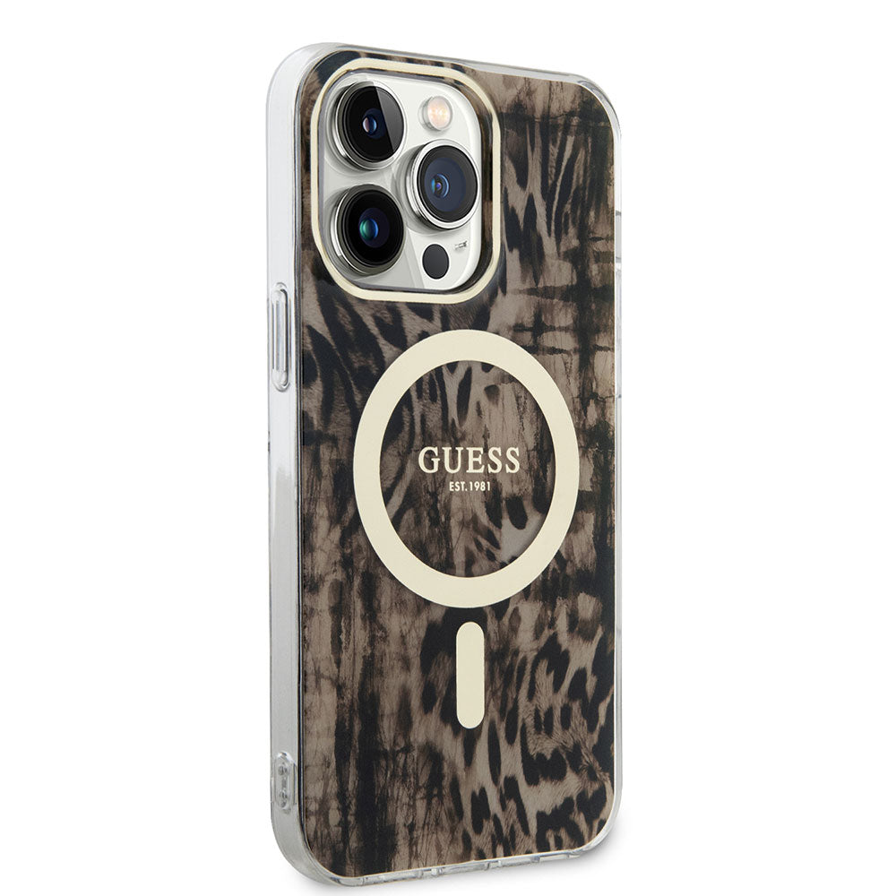 Apple iPhone 14 Pro Kılıf GUESS M-safe Şarj Özellikli Leopar Desenli Kapak - Görsel 3