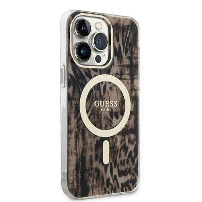 Apple iPhone 14 Pro Kılıf GUESS M-safe Şarj Özellikli Leopar Desenli Kapak - Görsel 3