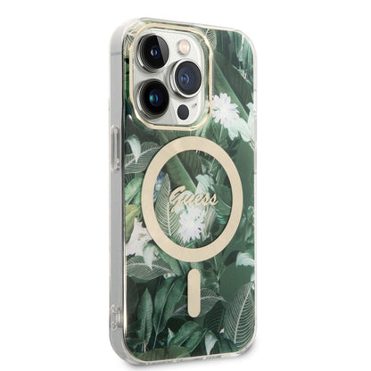 Apple iPhone 14 Pro Kılıf GUESS M-safe Şarj Özellikli Yaprak Desenli M-safe Şarj Kablolu Kapak - Görsel 3