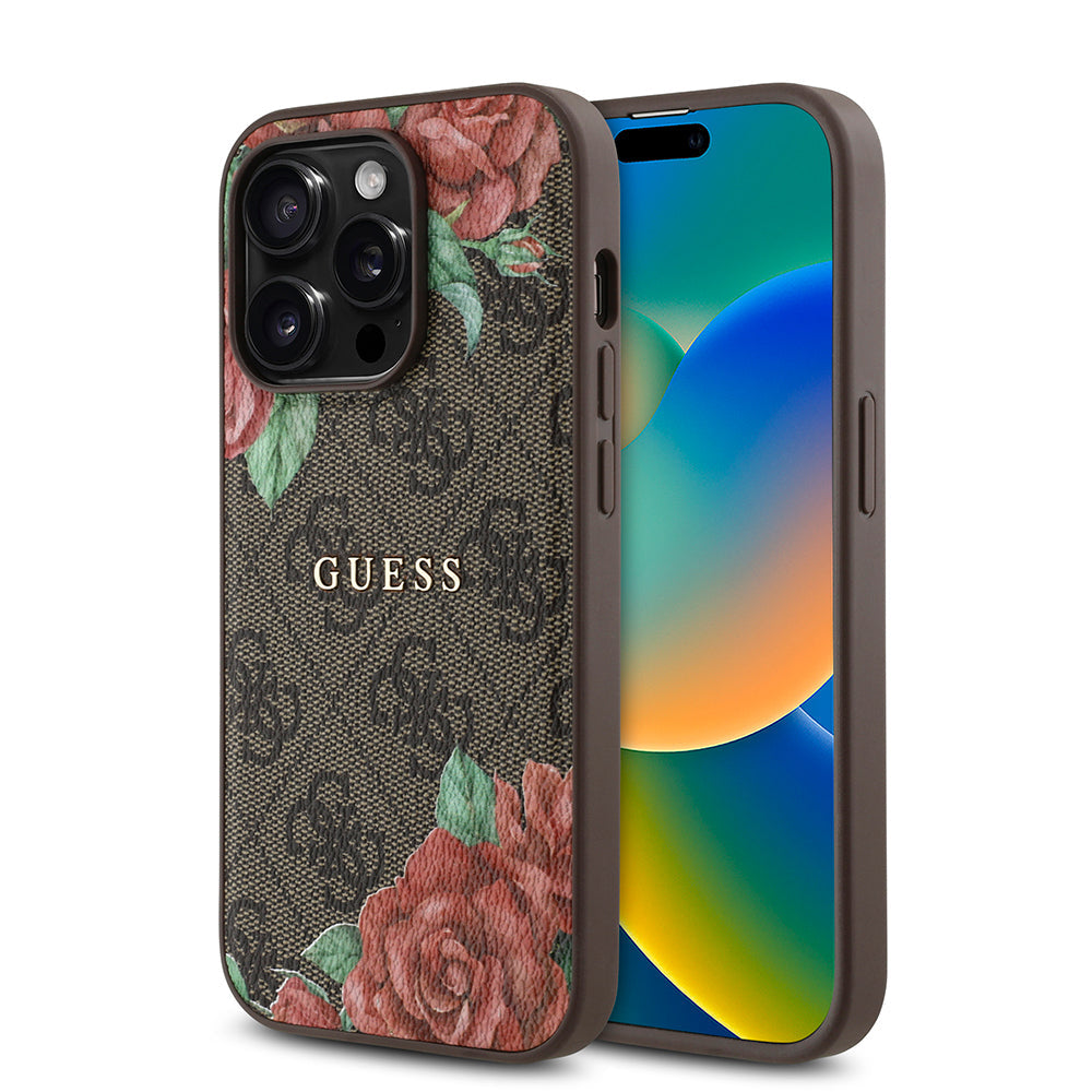Apple iPhone 14 Pro Kılıf Guess Orjinal Lisanslı M-safe Şarj Özellikli Gül Baskılı 4G Desenli Yazı Logolu Kapak - Görsel 2