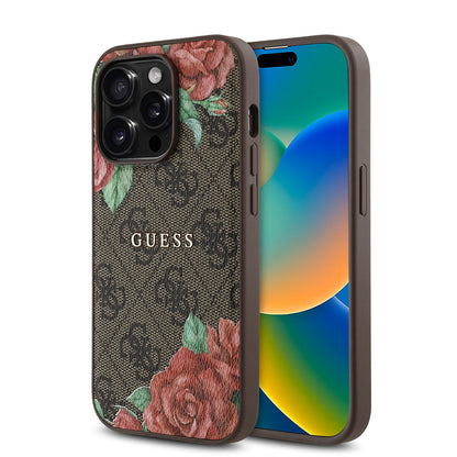 Apple iPhone 14 Pro Kılıf Guess Orjinal Lisanslı M-safe Şarj Özellikli Gül Baskılı 4G Desenli Yazı Logolu Kapak - Görsel 2