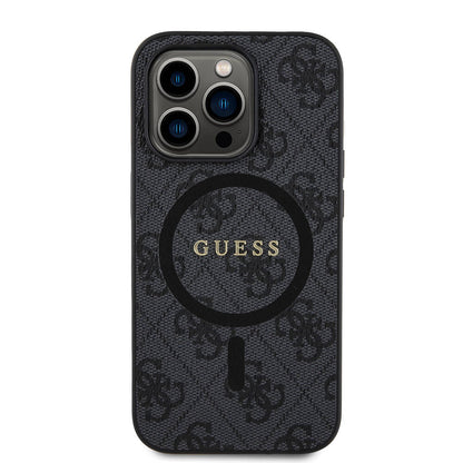 Apple iPhone 14 Pro Kılıf Guess Orjinal Lisanslı M-safe Şarj Özellikli PU Halkalı 4G Desenli Yazı Logolu Kapak - Görsel 2