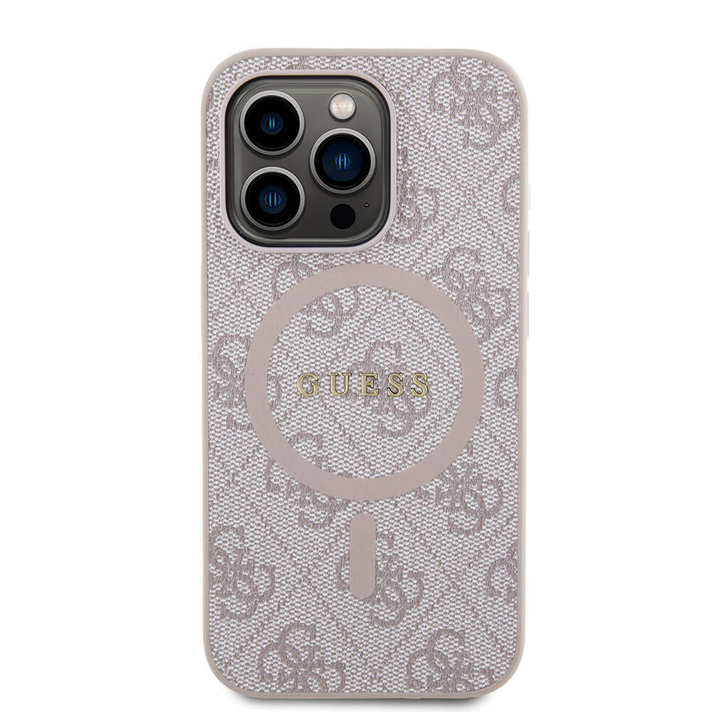 Apple iPhone 14 Pro Kılıf Guess Orjinal Lisanslı M-safe Şarj Özellikli PU Halkalı 4G Desenli Yazı Logolu Kapak - Görsel 3