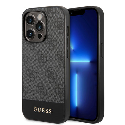 Apple iPhone 14 Pro Kılıf GUESS PU Deri Şerit Logo Dizaynlı Kapak