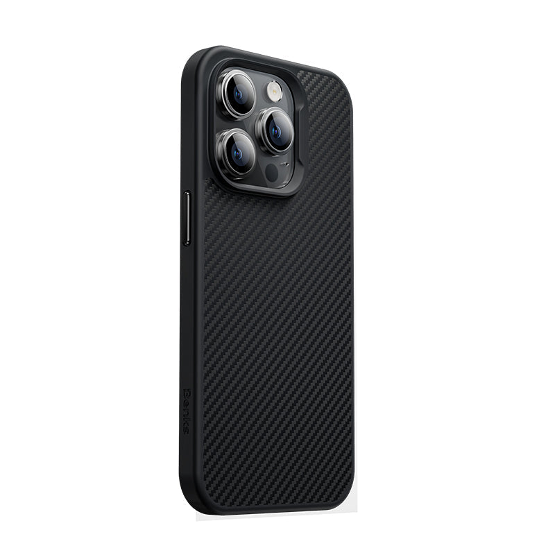 Apple iPhone 14 Pro Kılıf Karbon Fiber M-safe Şarj Özellikli Benks 600D Hybrid Kevlar Kapak