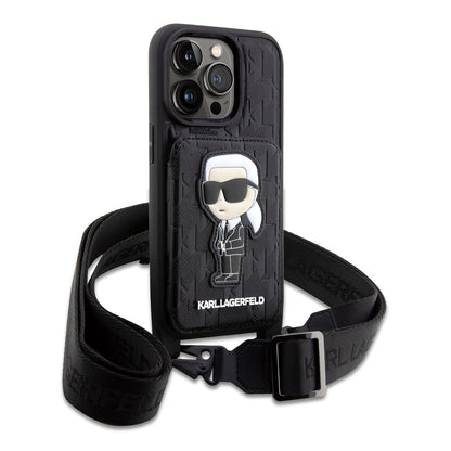 Apple iPhone 14 Pro Kılıf Karl Lagerfeld Boyun Askılı Kartlıklı Karl Dizayn Kapak - Görsel 2