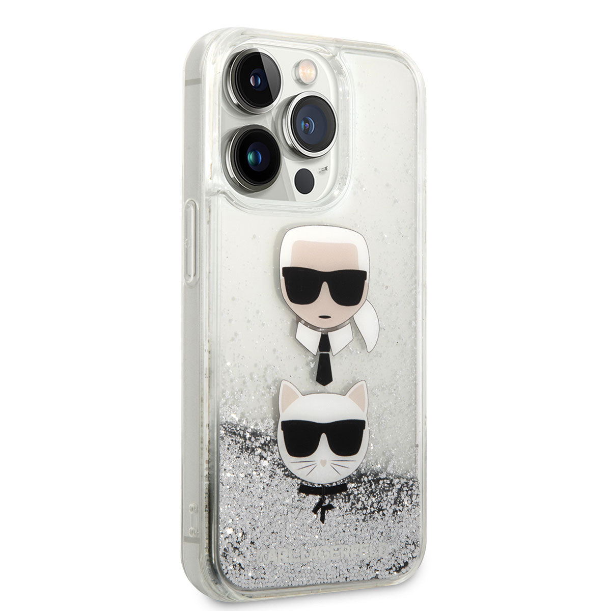 Apple iPhone 14 Pro Kılıf Karl Lagerfeld Sıvılı Simli K&C Head Dizayn Kapak - Görsel 3