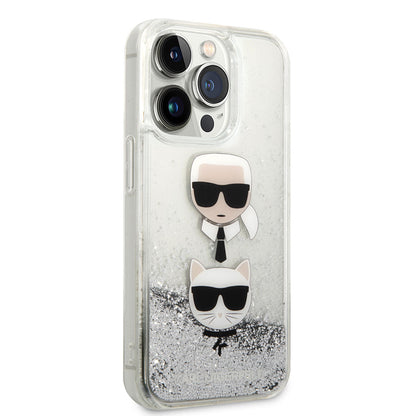Apple iPhone 14 Pro Kılıf Karl Lagerfeld Sıvılı Simli K&C Head Dizayn Kapak - Görsel 3