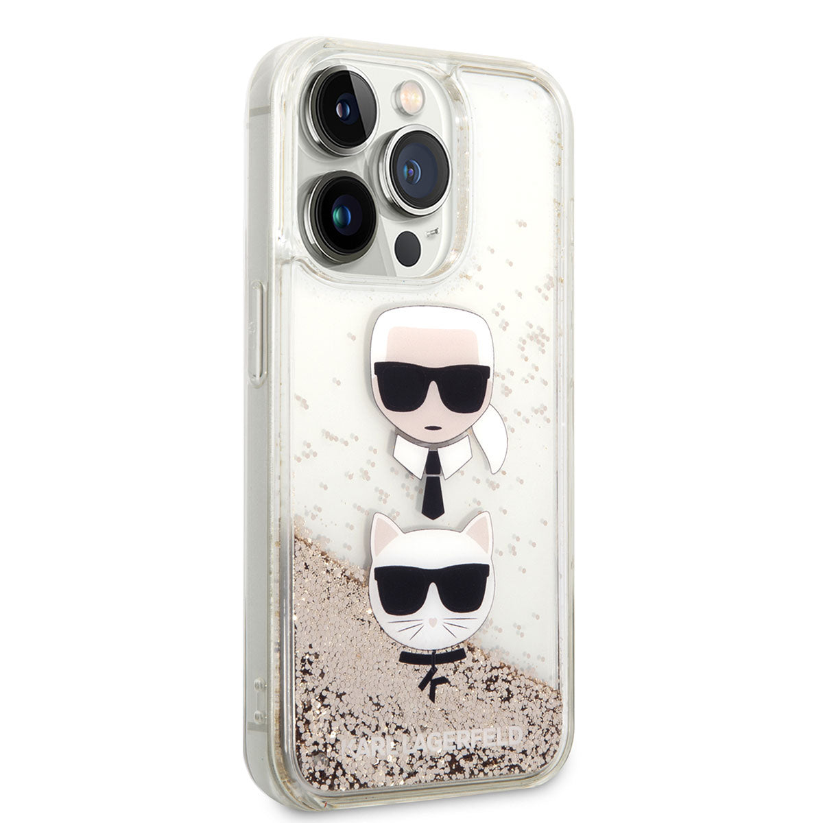 Apple iPhone 14 Pro Kılıf Karl Lagerfeld Sıvılı Simli K&C Head Dizayn Kapak - Görsel 2
