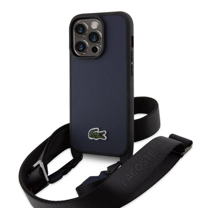 Apple iPhone 14 Pro Kılıf Lacoste Orjinal Lisanslı PU Pike Desenli Arka Yüzey Askılı İkonik Timsah Dokuma Logolu Kapak - Görsel 3