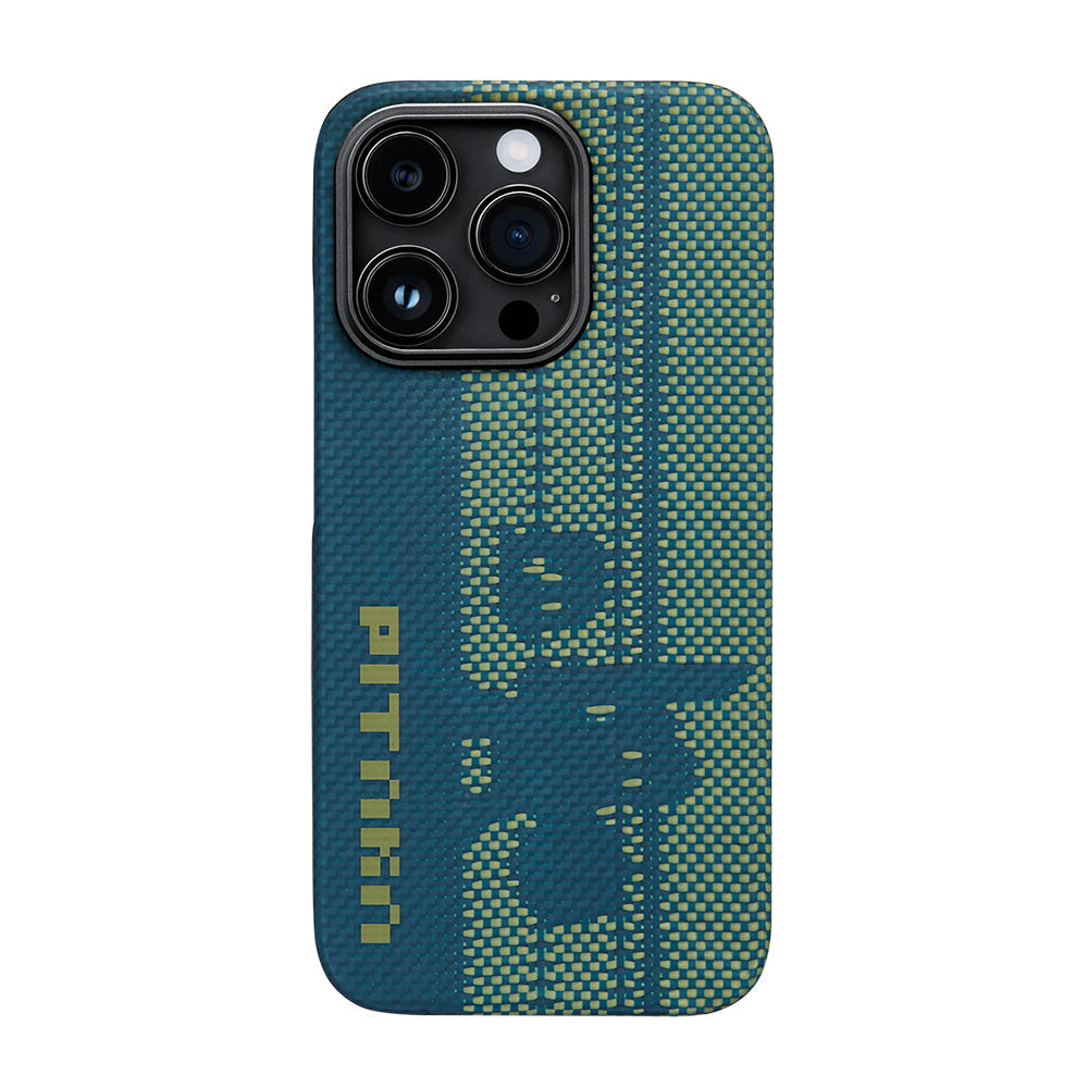 Apple iPhone 14 Pro Kılıf M-safe Şarj Özellikli Aramid Fiber Pitaka Tactile Woven Pixel Game Kapak - Görsel 2