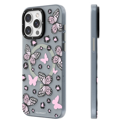 Apple iPhone 14 Pro Kılıf M-safe Şarj Özellikli Kelebek Desenli Youngkit Shadow Dance Serisi Kapak - Görsel 2