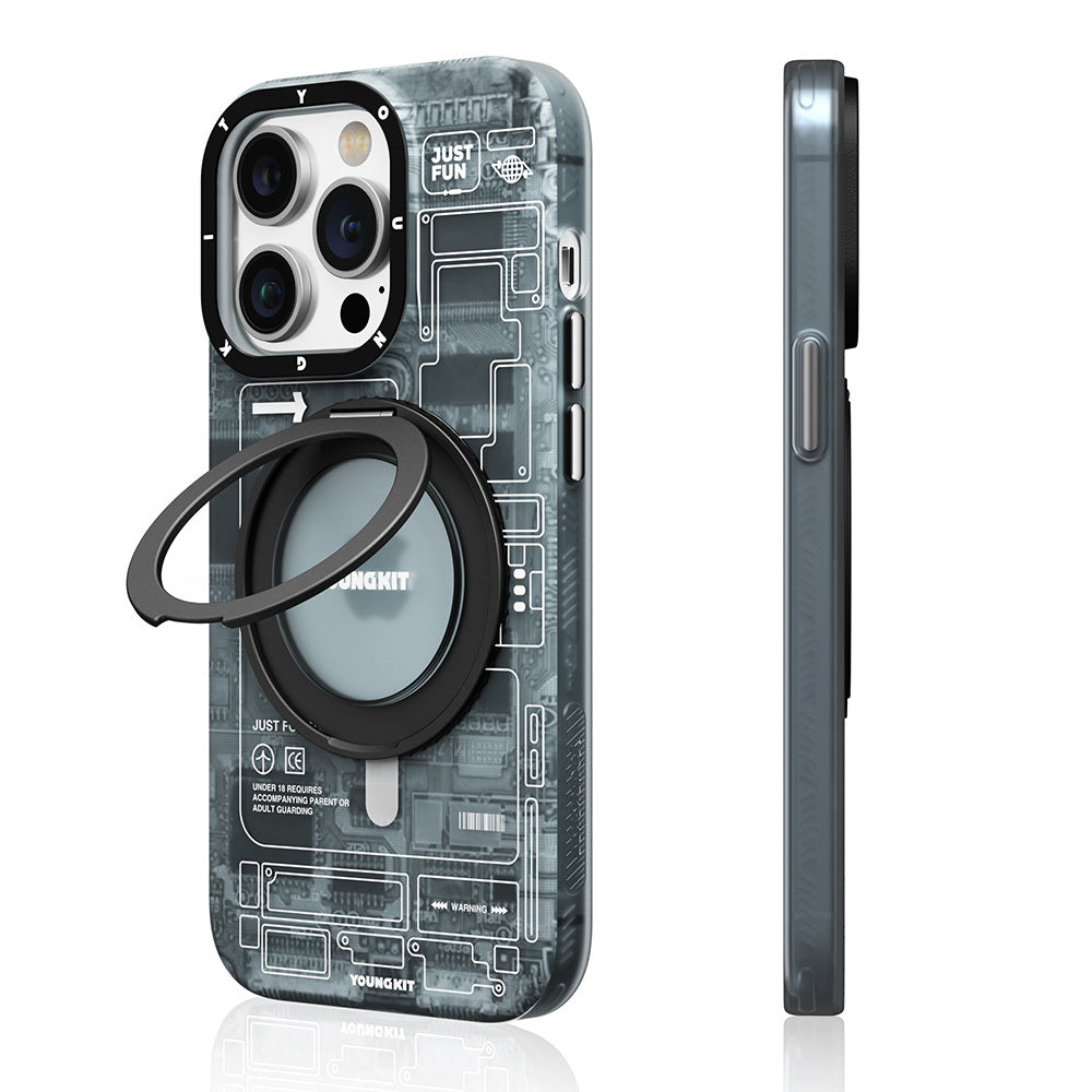 Apple iPhone 14 Pro Kılıf M-safe Şarj Özellikli Youngkit 360° Standlı Technology Serisi Kapak - Görsel 2