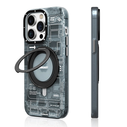 Apple iPhone 14 Pro Kılıf M-safe Şarj Özellikli Youngkit 360° Standlı Technology Serisi Kapak - Görsel 2