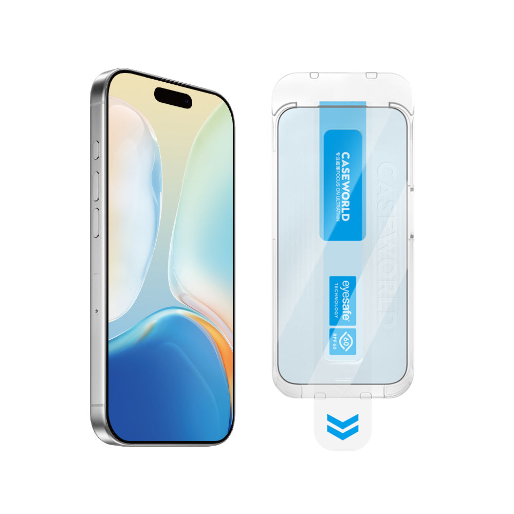 Apple iPhone 14 Pro Max CaseWorld Applicator Serisi 2.5D Eyesafe Mavi Işık Teknolojili Safir 0.33mm Temperli Cam Ekran Koruyucu + Uygulama Aparatı - Görsel 4