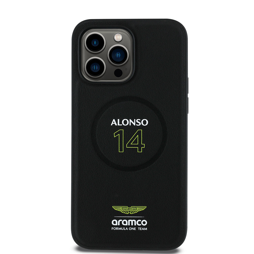Apple iPhone 14 Pro Max Kılıf Aston Martin Orjinal Lisanslı M-safe Şarj Özellikli PU Deri Alonso 14 Baskılı Kapak - Görsel 2
