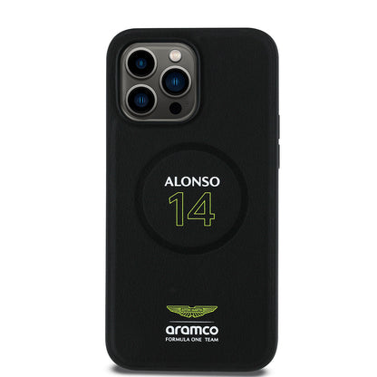 Apple iPhone 14 Pro Max Kılıf Aston Martin Orjinal Lisanslı M-safe Şarj Özellikli PU Deri Alonso 14 Baskılı Kapak - Görsel 2