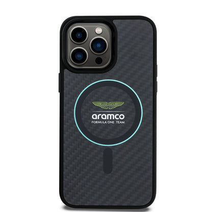 Apple iPhone 14 Pro Max Kılıf Aston Martin Orjinal Lisanslı M-safe Şarj Özellikli Renkli Halka ve Karbon Fiber Tasarımlı Kapak - Görsel 2