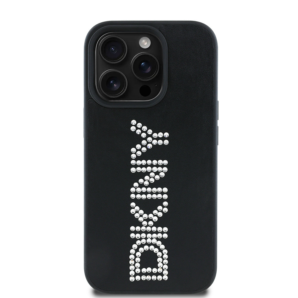 Apple iPhone 14 Pro Max Kılıf DKNY Orjinal Lisanslı Taşlı DKNY Yazılı Metalik Rhinestones PU Deri Kapak - Görsel 2