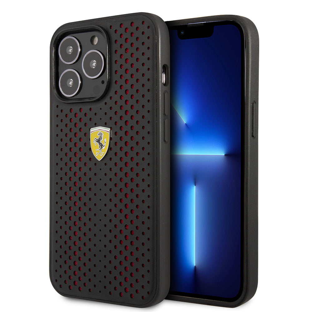Apple iPhone 14 Pro Max Kılıf Ferrari Deri Sarı Noktalı Dizayn Kapak - Görsel 3
