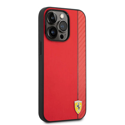 Apple iPhone 14 Pro Max Kılıf Ferrari M-safe Şarj Özellikli PU Deri Karbon Şeritli Dizayn Kapak - Görsel 2