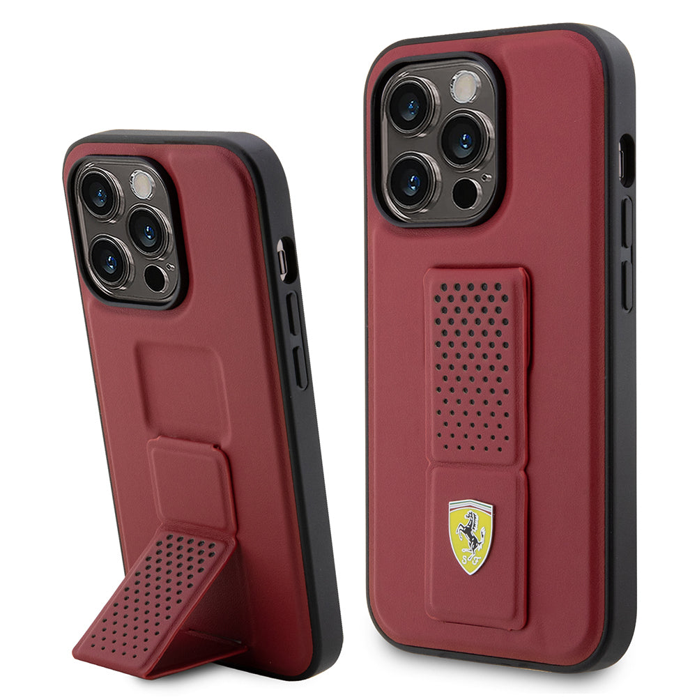 Apple iPhone 14 Pro Max Kılıf Ferrari Orjinal Lisanlı Klasik Metal Logolu Delikli Standlı Deri Kapak - Görsel 2
