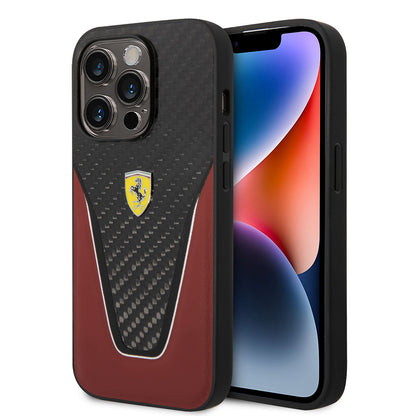 Apple iPhone 14 Pro Max Kılıf Ferrari Orjinal Lisanlı Klasik Metal Logolu Karbon V Desenli Kapak - Görsel 2