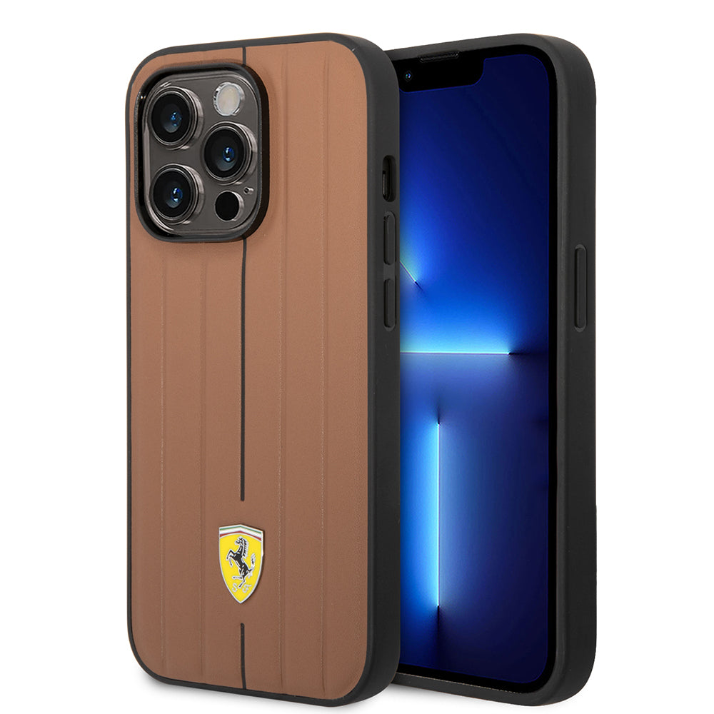 Apple iPhone 14 Pro Max Kılıf Ferrari Orjinal Lisanslı Deri Arka Yüzey Metal Logolu Şerit Tasarımlı Kapak - Görsel 2