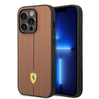 Apple iPhone 14 Pro Max Kılıf Ferrari Orjinal Lisanslı Deri Arka Yüzey Metal Logolu Şerit Tasarımlı Kapak - Görsel 2