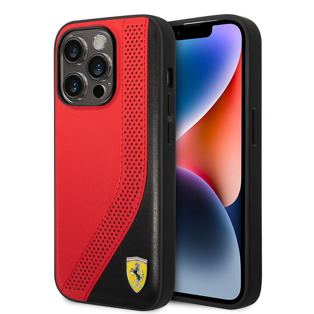 Apple iPhone 14 Pro Max Kılıf Ferrari Orjinal Lisanslı Metal Logolu Deri Delikli Dikişli Dizayn Kapak - Görsel 2