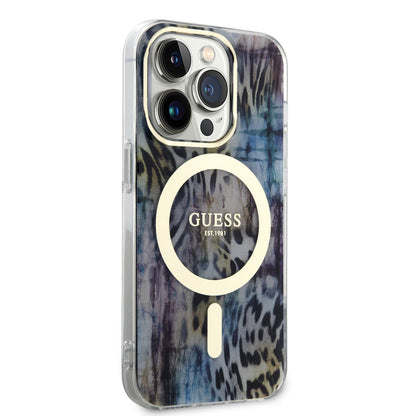 Apple iPhone 14 Pro Max Kılıf GUESS M-safe Şarj Özellikli Leopar Desenli Kapak - Görsel 4