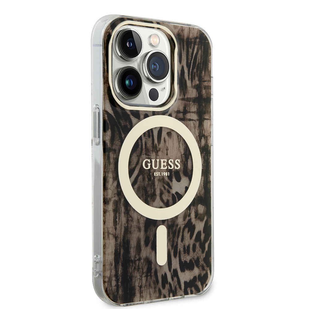 Apple iPhone 14 Pro Max Kılıf GUESS M-safe Şarj Özellikli Leopar Desenli Kapak - Görsel 3