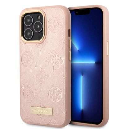 Apple iPhone 14 Pro Max Kılıf GUESS M-safe Şarj Özellikli PU Deri Metal Logolu Kapak