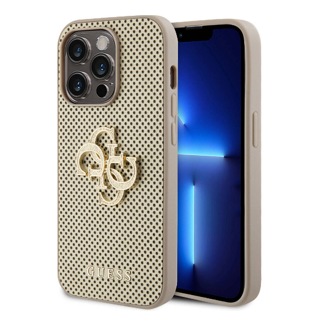 Apple iPhone 14 Pro Max Kılıf Guess Orjinal Lisanslı Delikli Yazı ve 4G Glitter Büyük Metal Logolu Kapak - Görsel 3