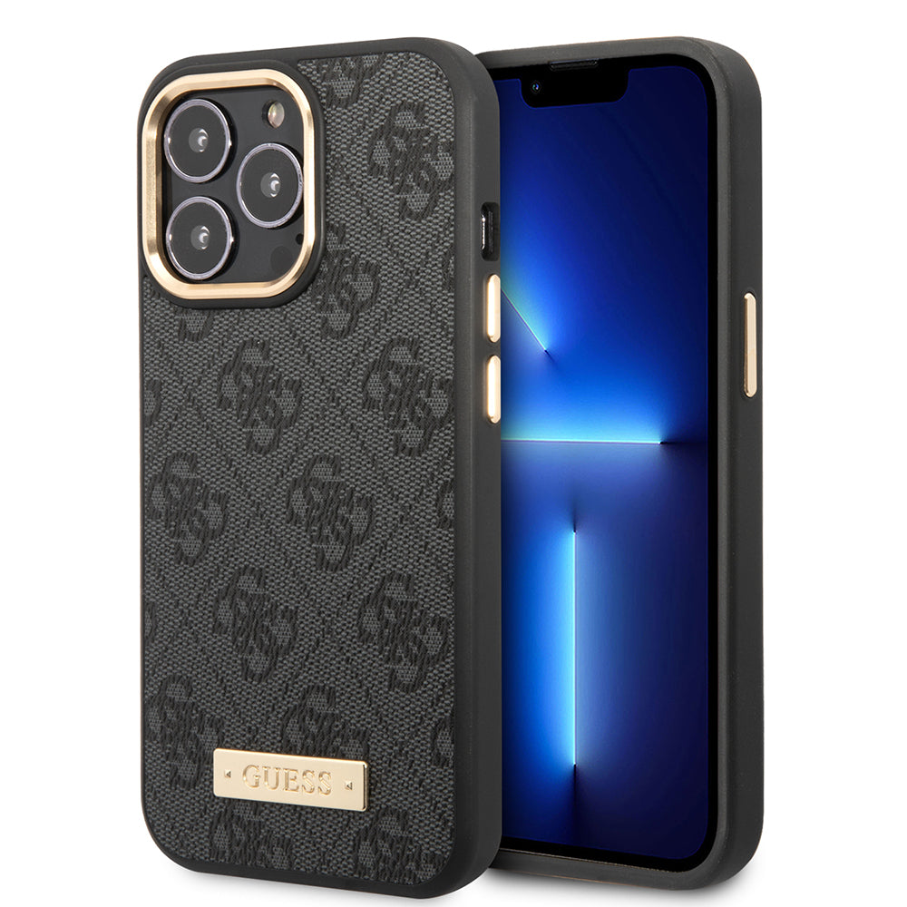 Apple iPhone 14 Pro Max Kılıf Guess Orjinal Lisanslı M-safe Şarj Özellikli 4G Desenli PU Metal Plaka Klasik Logolu Kapak - Görsel 2