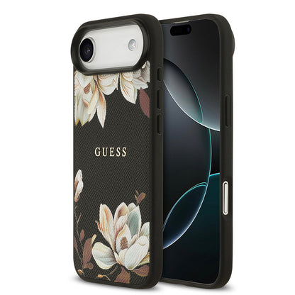Apple iPhone 17 Air Kılıf Guess Orjinal Lisanslı M-safe Şarj Özellikli Taneli Çiçek Tasarımlı Metal Yazı Logolu Kapak - Görsel 2