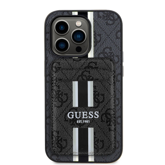 Apple iPhone 14 Pro Max Kılıf Guess Orjinal Lisanslı M-safe Şarj Özellikli 4G Desenli Çizgili Kartlıklı Kapak