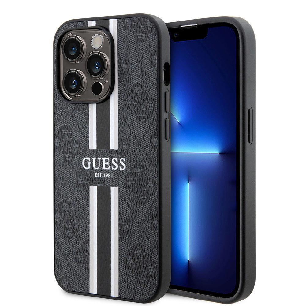 Apple iPhone 14 Pro Max Kılıf Guess Orjinal Lisanslı M-safe Şarj Özellikli 4G Şerit Tasarımlı Printed Kapak - Görsel 2