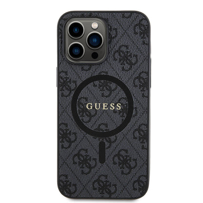 Apple iPhone 14 Pro Max Kılıf Guess Orjinal Lisanslı M-safe Şarj Özellikli PU Halkalı 4G Desenli Yazı Logolu Kapak - Görsel 2