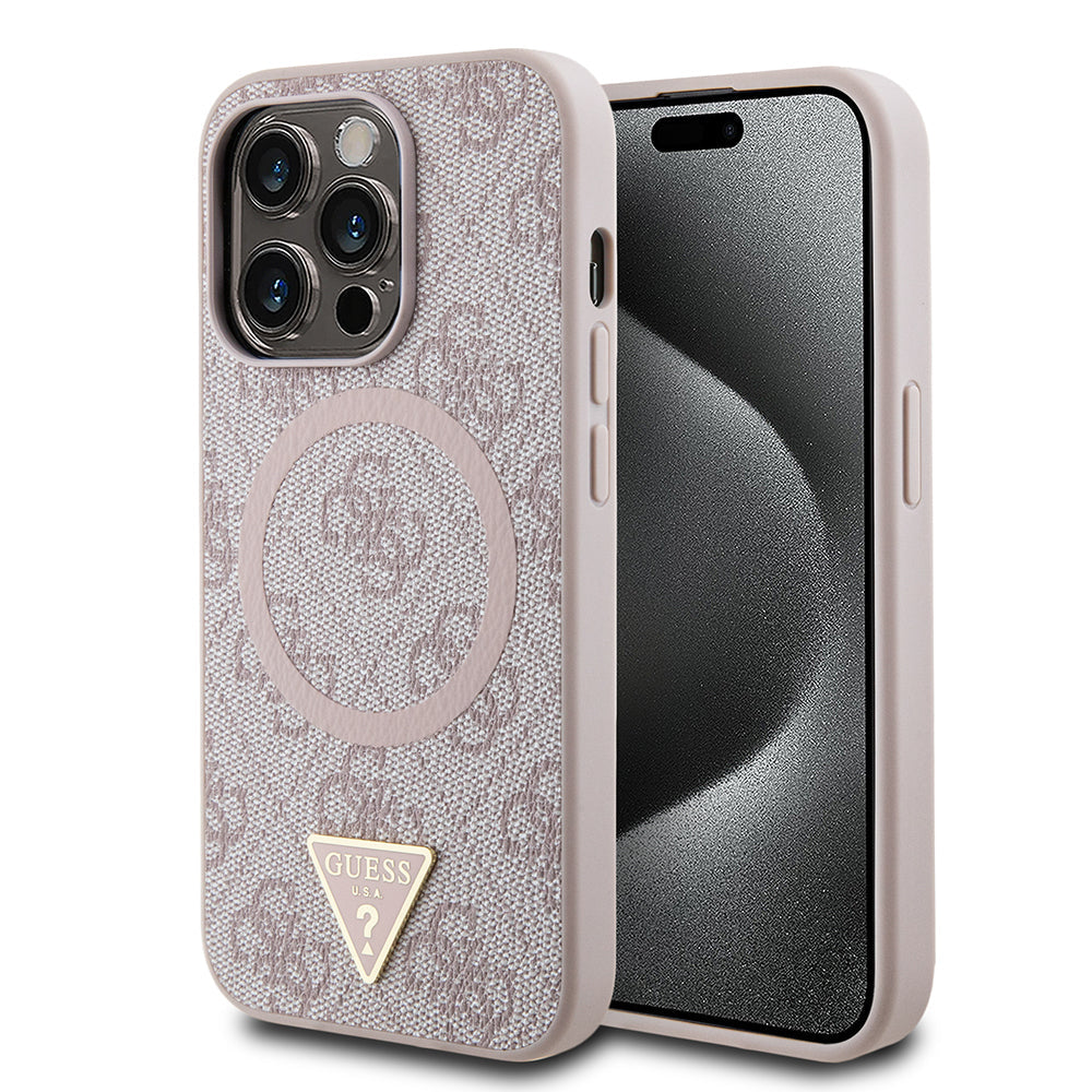 Apple iPhone 14 Pro Max Kılıf Guess Orjinal Lisanslı M-safe Şarj Özellikli PU Üçgen Logo 4G Desenli Kapak - Görsel 4
