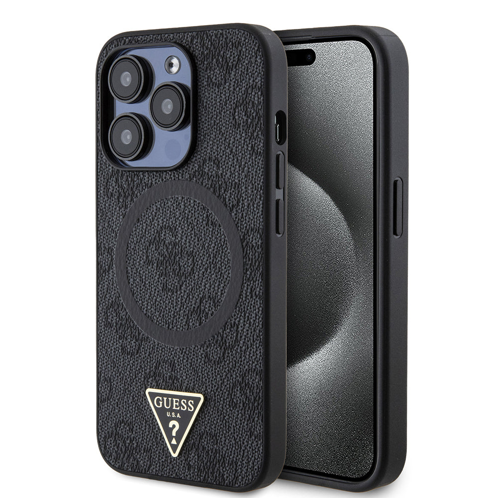 Apple iPhone 14 Pro Max Kılıf Guess Orjinal Lisanslı M-safe Şarj Özellikli PU Üçgen Logo 4G Desenli Kapak - Görsel 3
