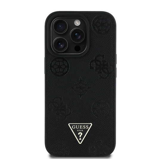 Apple iPhone 14 Pro Max Kılıf Guess Orjinal Lisanslı M-safe Şarj Özellikli Sıcak Baskılı Üçgen Logolu PU Deri Peony Kapak