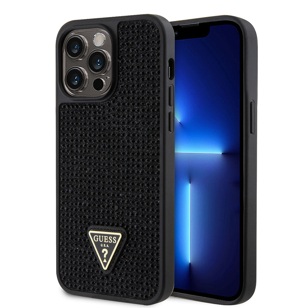 Apple iPhone 14 Pro Max Kılıf Guess Orjinal Lisanslı Taşlı Arka Yüzey Üçgen Logolu Kapak - Görsel 2
