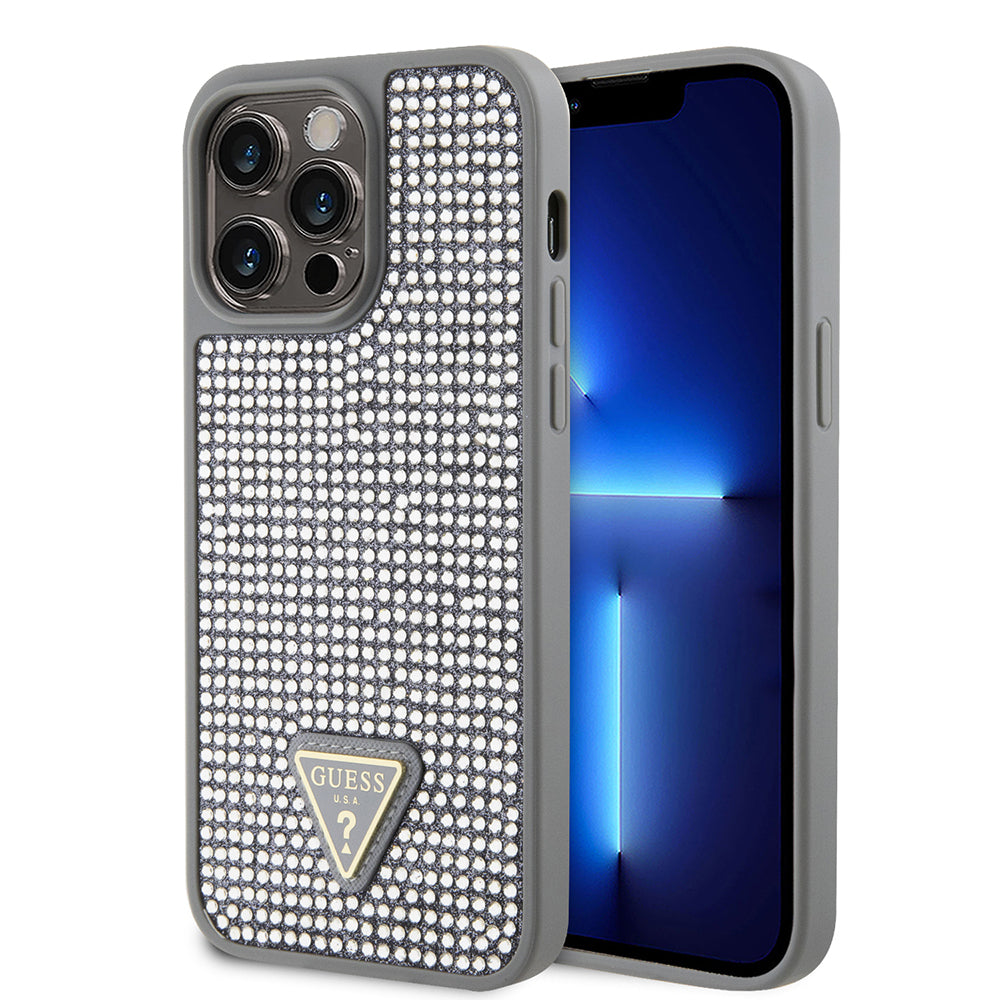 Apple iPhone 14 Pro Max Kılıf Guess Orjinal Lisanslı Taşlı Arka Yüzey Üçgen Logolu Kapak - Görsel 5