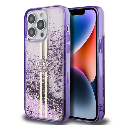 Apple iPhone 14 Pro Max Kılıf Guess Orjinal Lisanslı Transparan Sıvılı Simli Altın Çizgili Kapak - Görsel 2