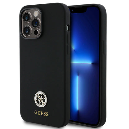 Apple iPhone 14 Pro Max Kılıf Guess Orjinal Lisanslı Yazı ve Taşlı 4G Logolu Silikon Kapak