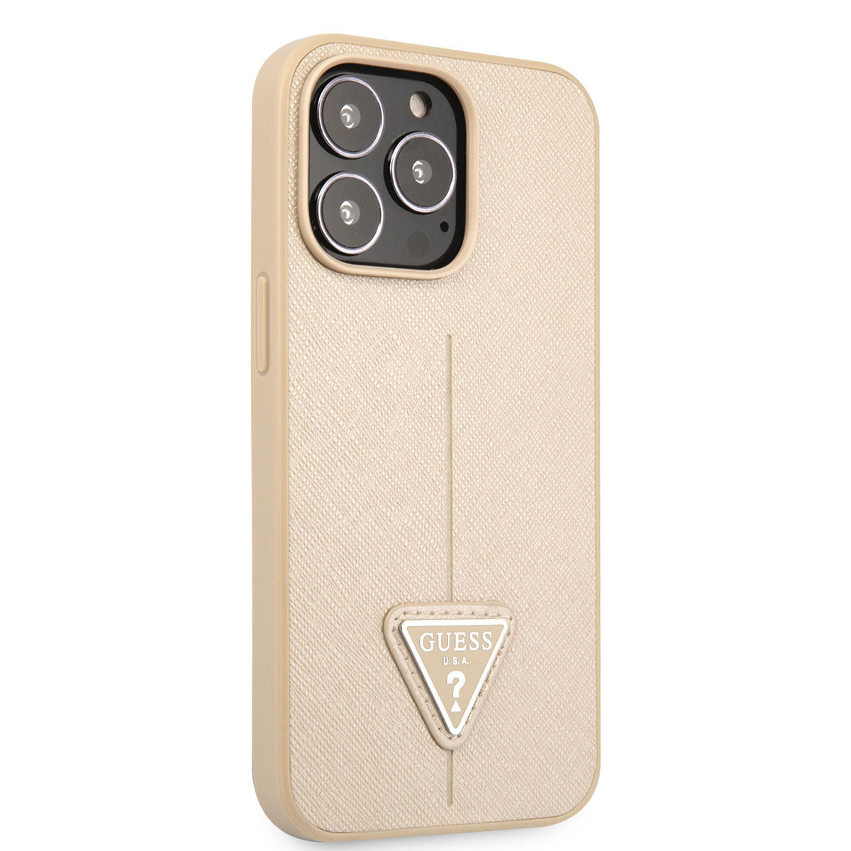 Apple iPhone 14 Pro Max Kılıf GUESS PU Safran Deri Üçgen Logo Dizayn Kapak - Görsel 2
